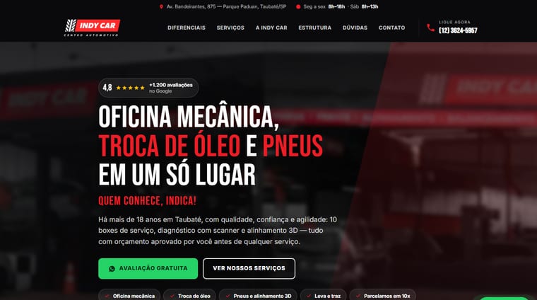 Página inicial do site Indy Car